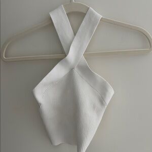 Babaton Cream Ribbed Halter Top